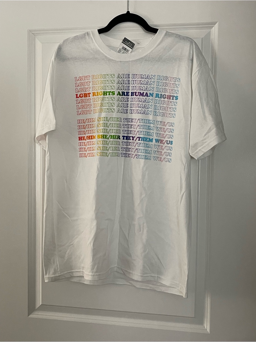 Classic White Graphic Tee - Pride Rights Message-Size L
